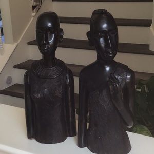Vintage Makonde Carving -Ebony wood Maasai family bust hand carved in Tanzania